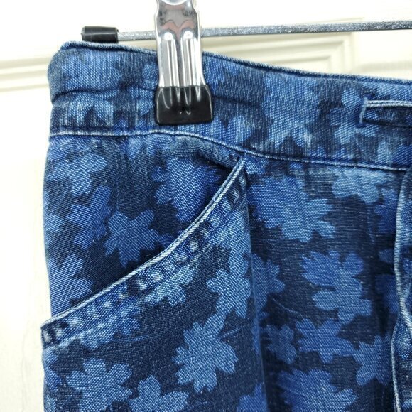 VTG Denim Floral Print Midi Skirt W/Drawstring Waist 8 Blue - Picture 7 of 15